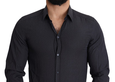 Black Patterned Cotton Men GOLD Dress Shirt