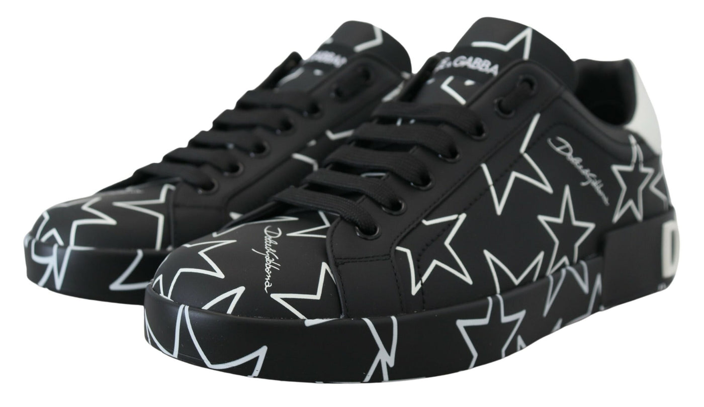 Black Star Leather Low Top Casual Sneakers