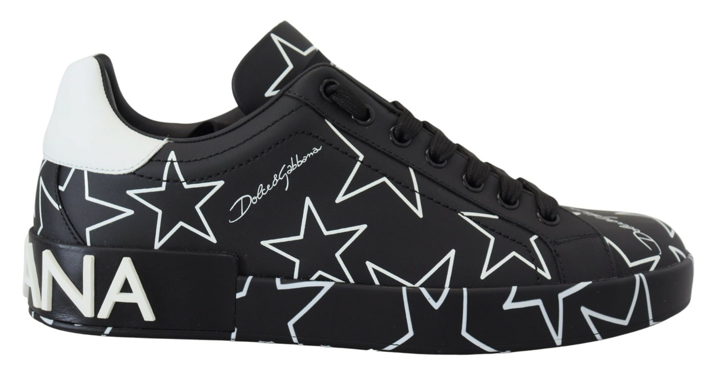 Black Star Leather Low Top Casual Sneakers