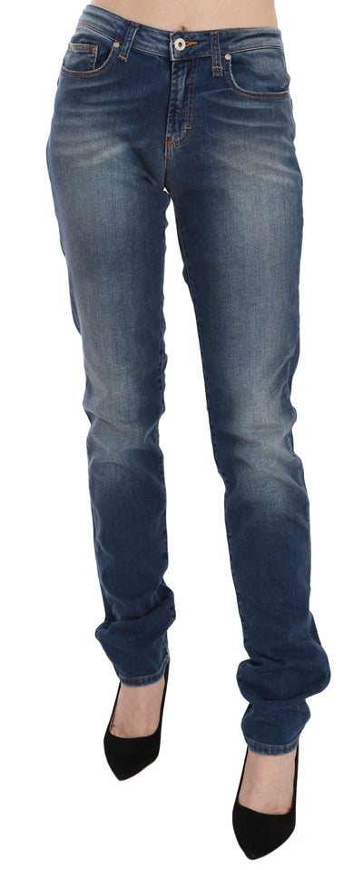 Blue Washed Mid Waist Slim Fit Denim Jeans