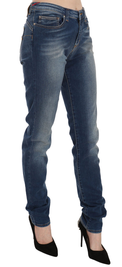 Blue Washed Mid Waist Slim Fit Denim Jeans