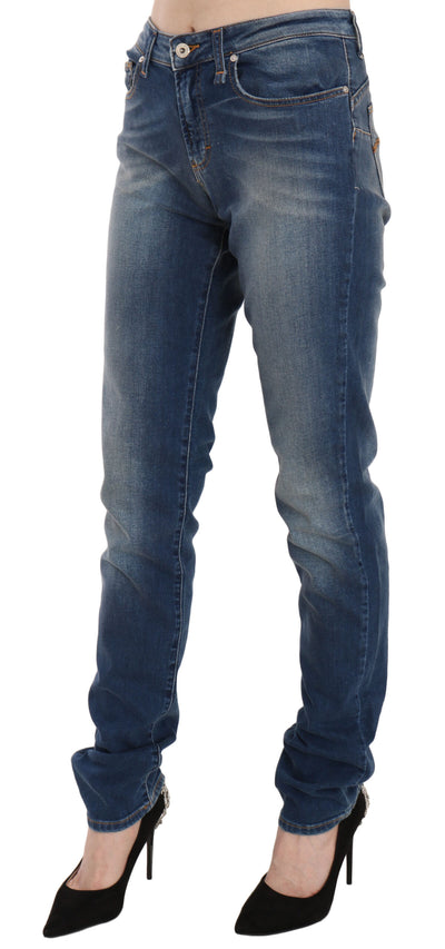 Blue Washed Mid Waist Slim Fit Denim Jeans