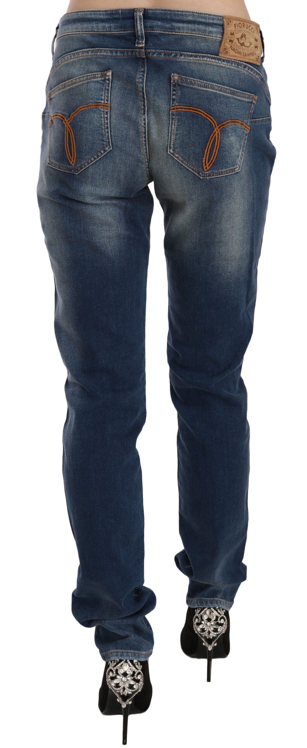 Blue Washed Mid Waist Slim Fit Denim Jeans