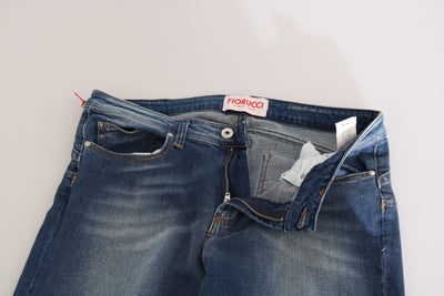 Blue Washed Mid Waist Slim Fit Denim Jeans