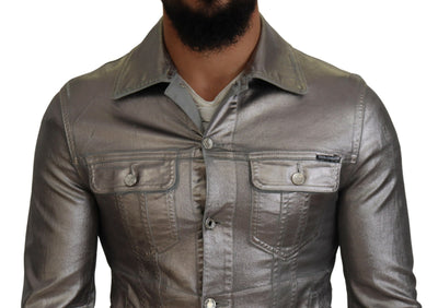 Gray Metallic Cotton Men Long Sleeves Jacket