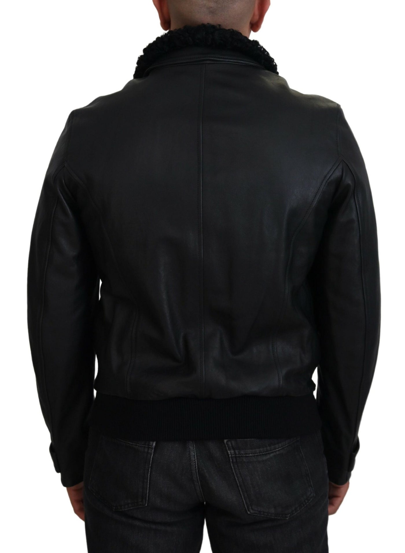 Black Lamb Leather Collared Men Coat Jacket