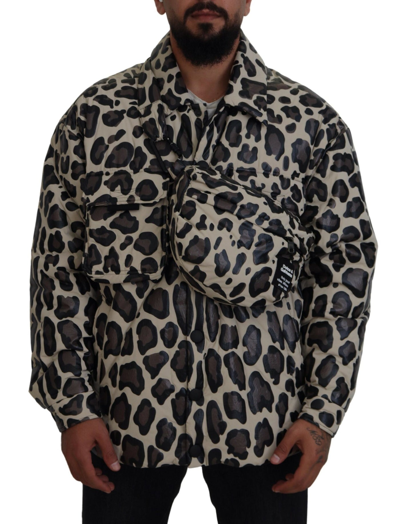 Multicolor Leopard Parka Coat Chest Bag Jacket 2 Piece