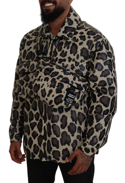 Multicolor Leopard Parka Coat Chest Bag Jacket 2 Piece