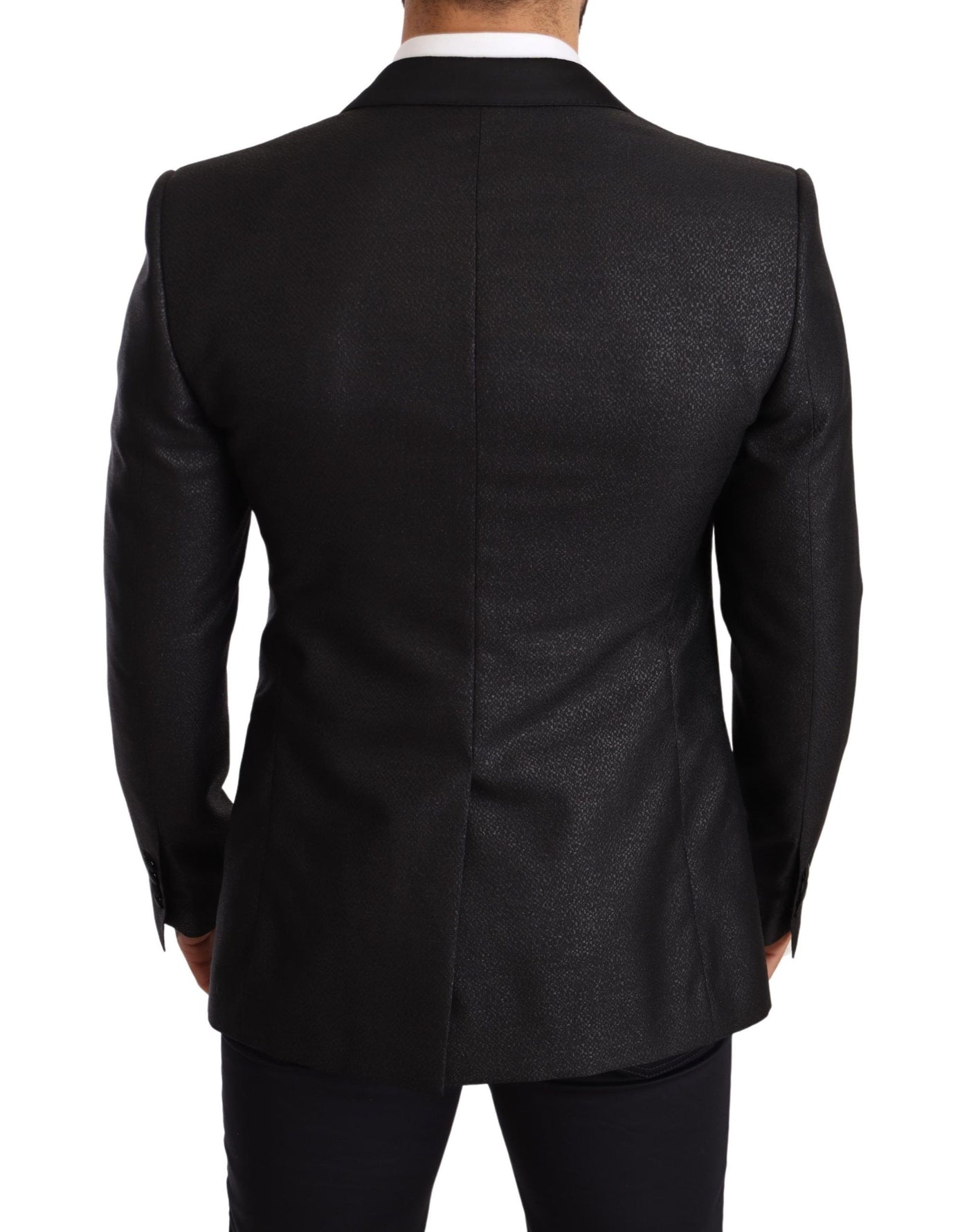 Black Metallic Slim Jacket Tuxedo Blazer