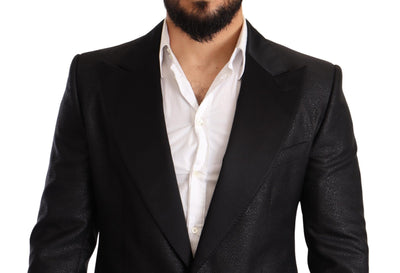 Black Metallic Slim Jacket Tuxedo Blazer