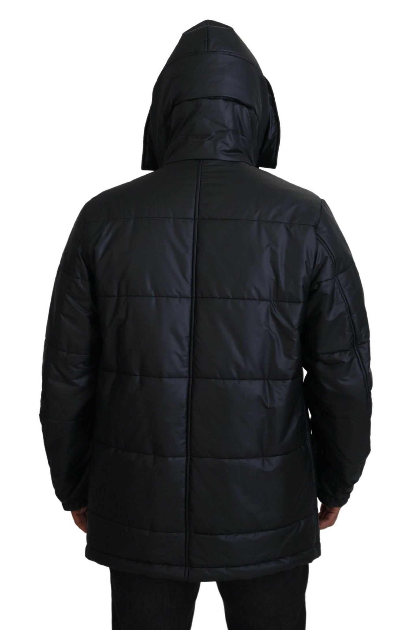 Black Polyester Hooded Parka Coat Winter Jacket