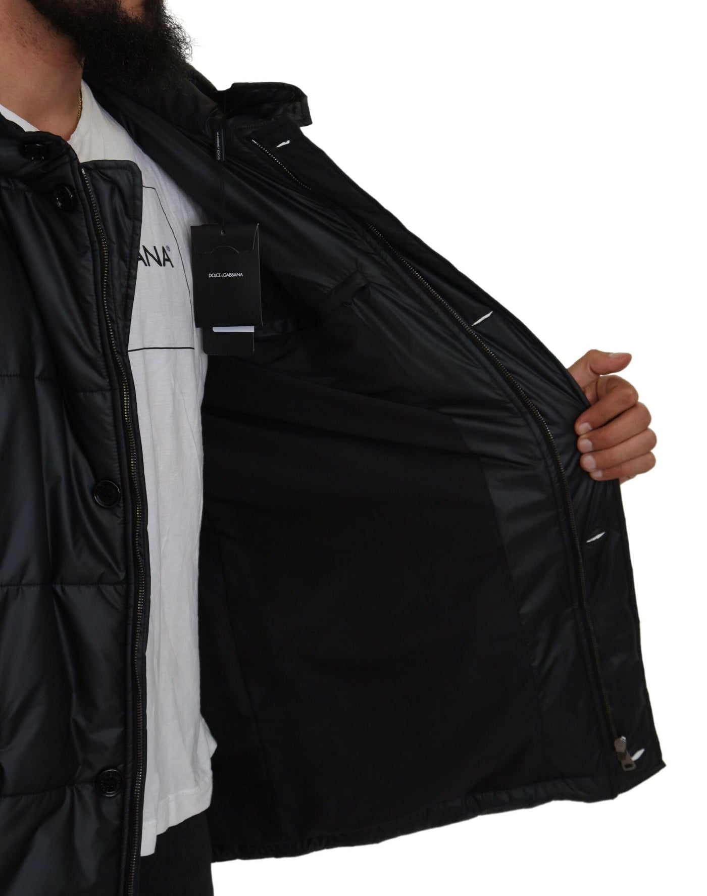 Black Polyester Hooded Parka Coat Winter Jacket