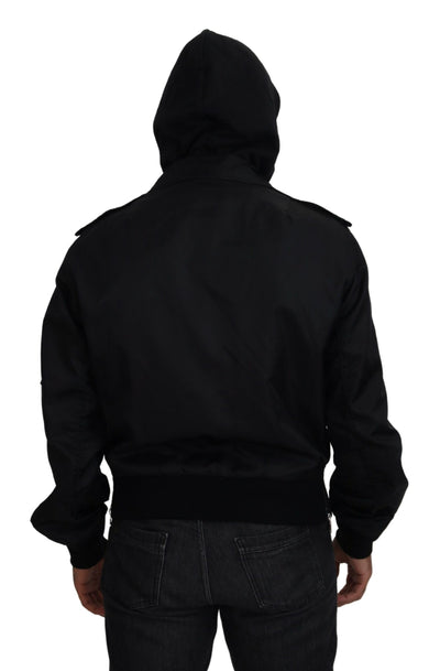 Black Nylon Hooded Full Zip Men Coat Jacket