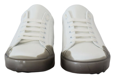 White Gray Leather Low Top Sneakers Shoes