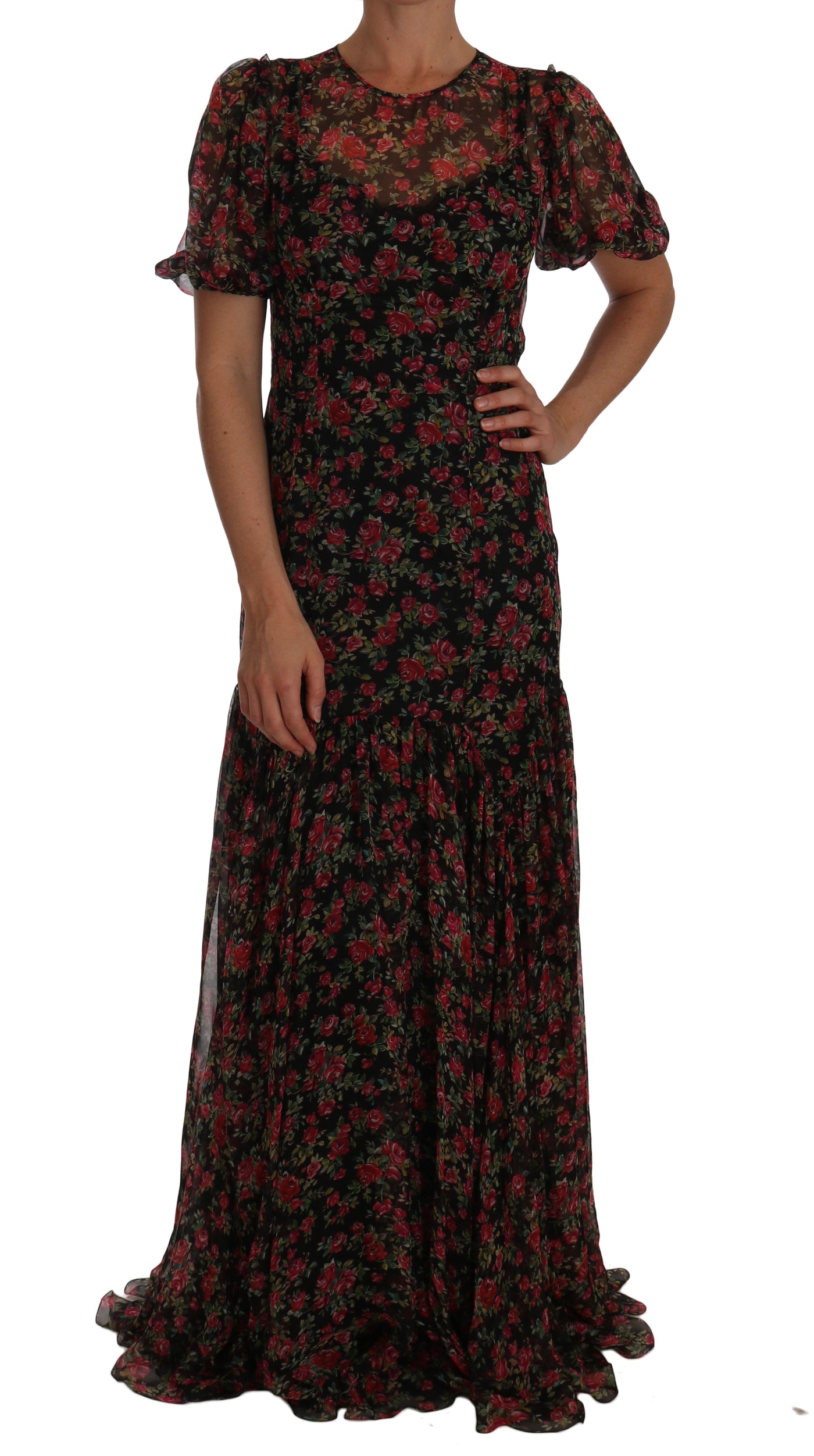 Black Floral Roses A-Line Shift Gown