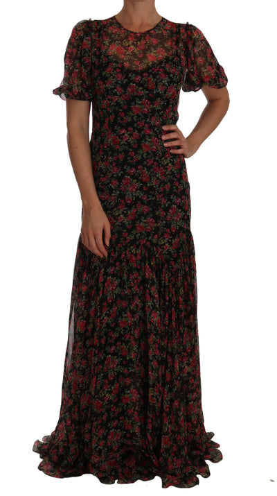 Black Floral Roses A-Line Shift Gown