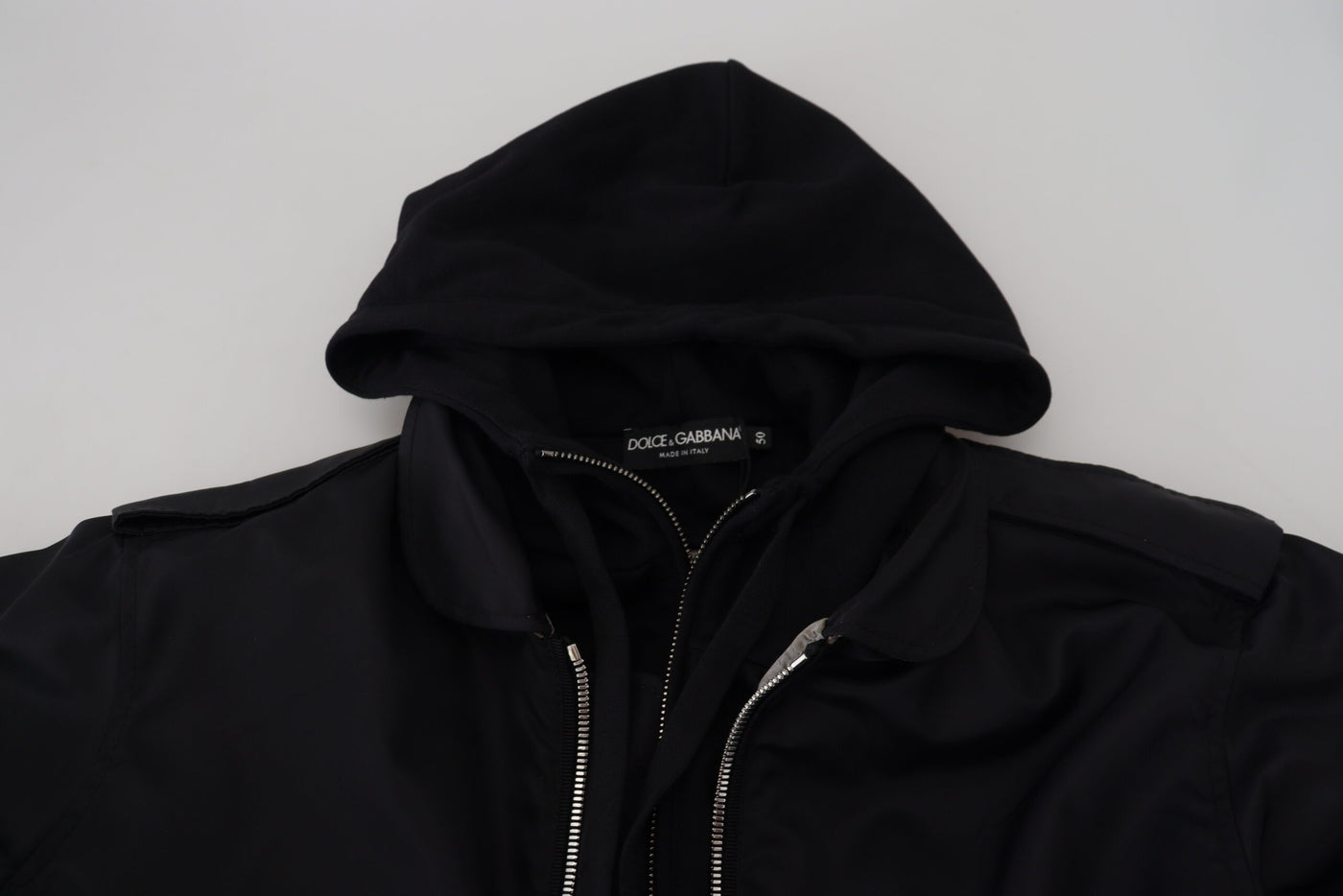 Black Nylon Hooded Full Zip Men Coat Jacket