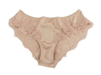 Beige Silk Floral Stretch Underwear