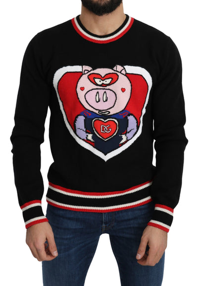 Black Cashmere Pig of the Year Pullover Sweater