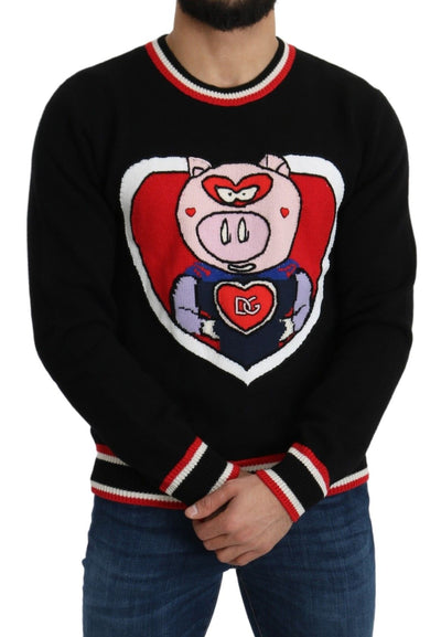 Black Cashmere Pig of the Year Pullover Sweater