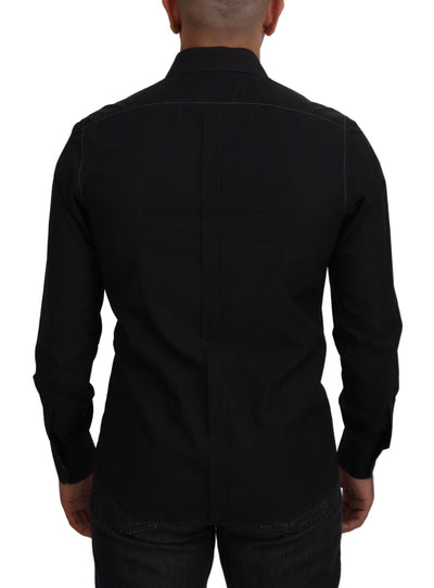 Black Cotton Collared Long Sleeve GOLD Shirt