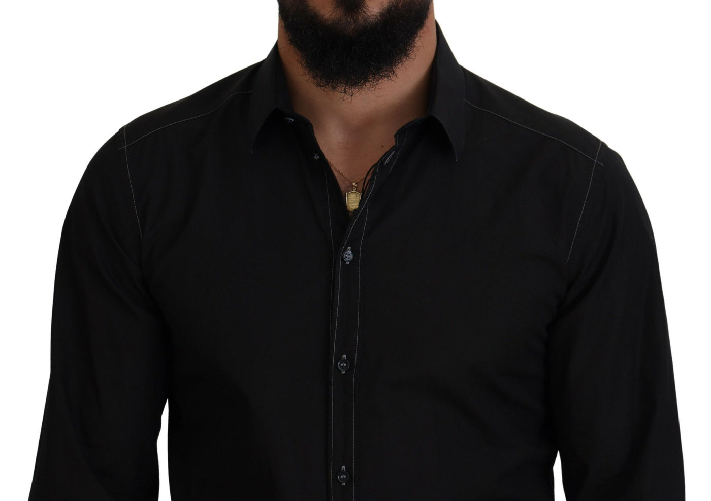 Black Cotton Collared Long Sleeve GOLD Shirt