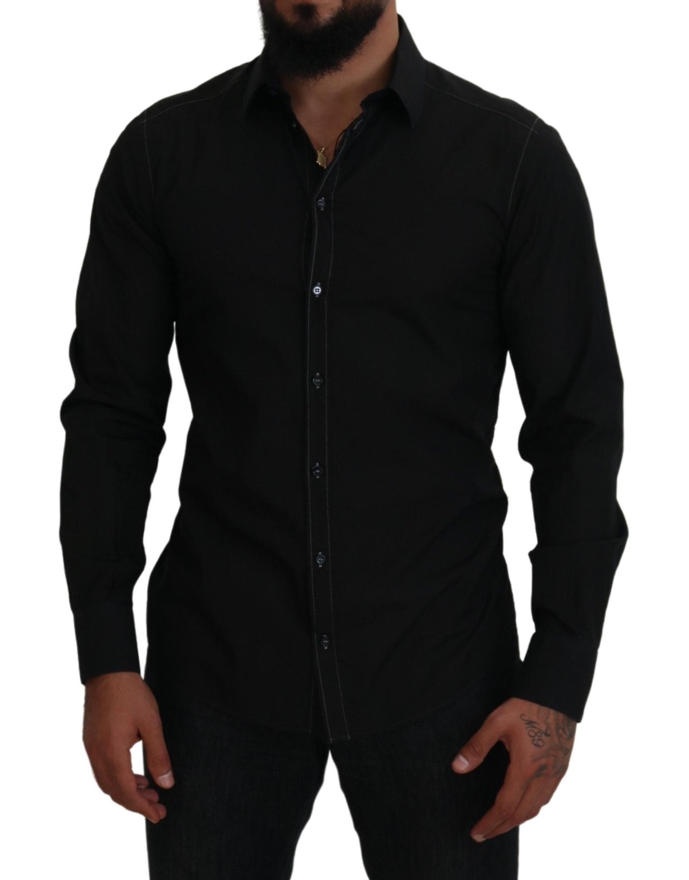 Black Cotton Collared Long Sleeve GOLD Shirt