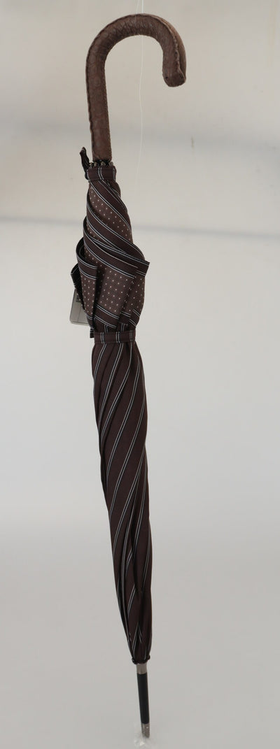 Brown Striped Leather Handle Collapsible Sartoria Umbrella