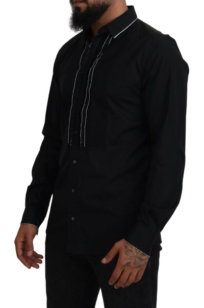 GOLD Black Tuxedo Slim Fit Cotton Shirt