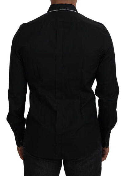 GOLD Black Tuxedo Slim Fit Cotton Shirt