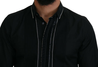 GOLD Black Tuxedo Slim Fit Cotton Shirt