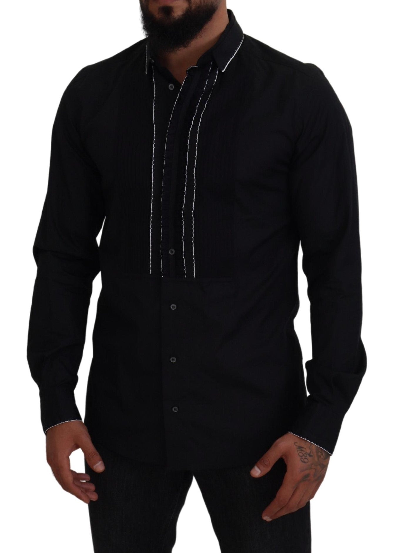 GOLD Black Tuxedo Slim Fit Cotton Shirt