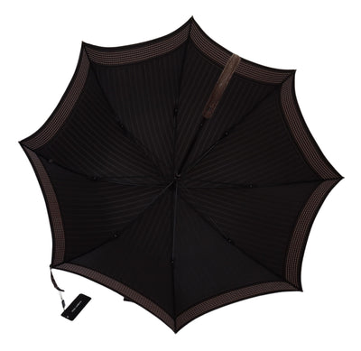 Brown Striped Leather Handle Collapsible Sartoria Umbrella