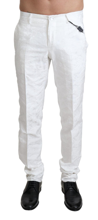 White Brocade Jaquard Dress Trouser Pants