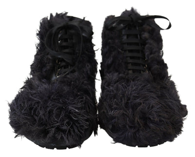 Black Leather Combat Shearling Boots Shoes