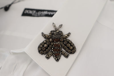 White Bee Embellished Collared Formal Shirt