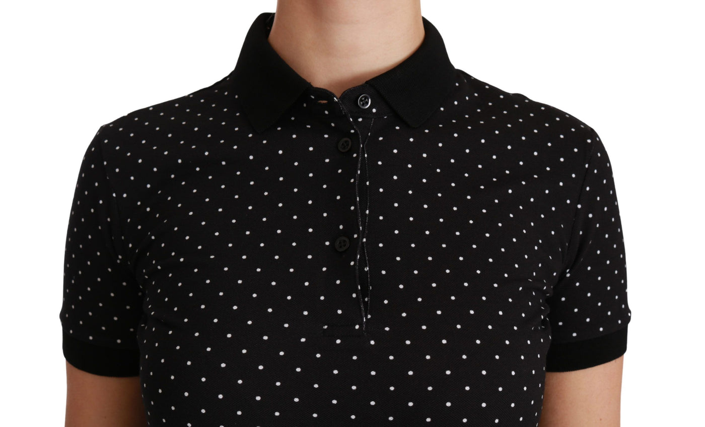 Black Dotted Collared Polo Shirt Cotton Top