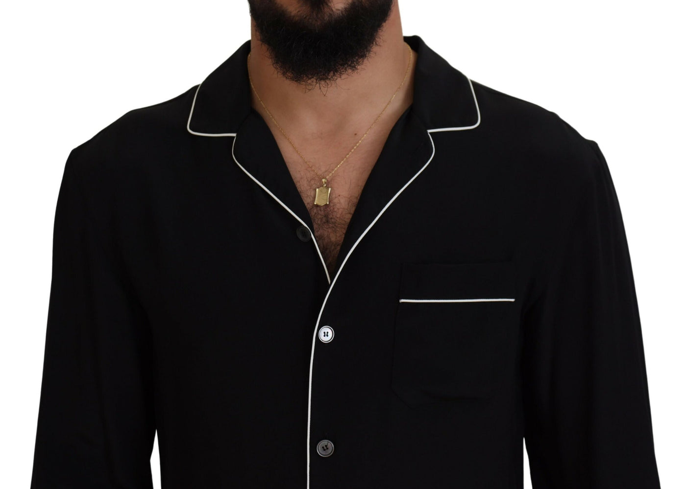 Black Silk Pajama Top Shirt