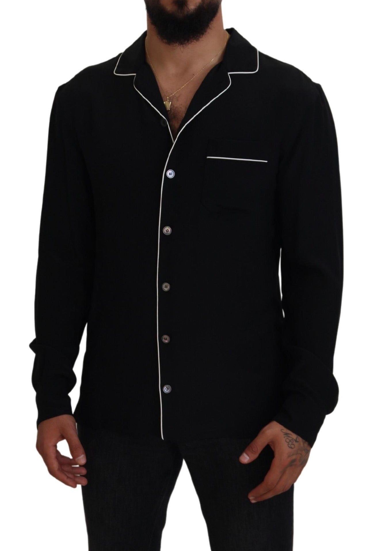 Black Silk Pajama Top Shirt