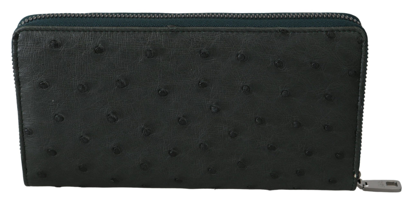 Green Ostrich Leather Continental Mens Clutch Wallet