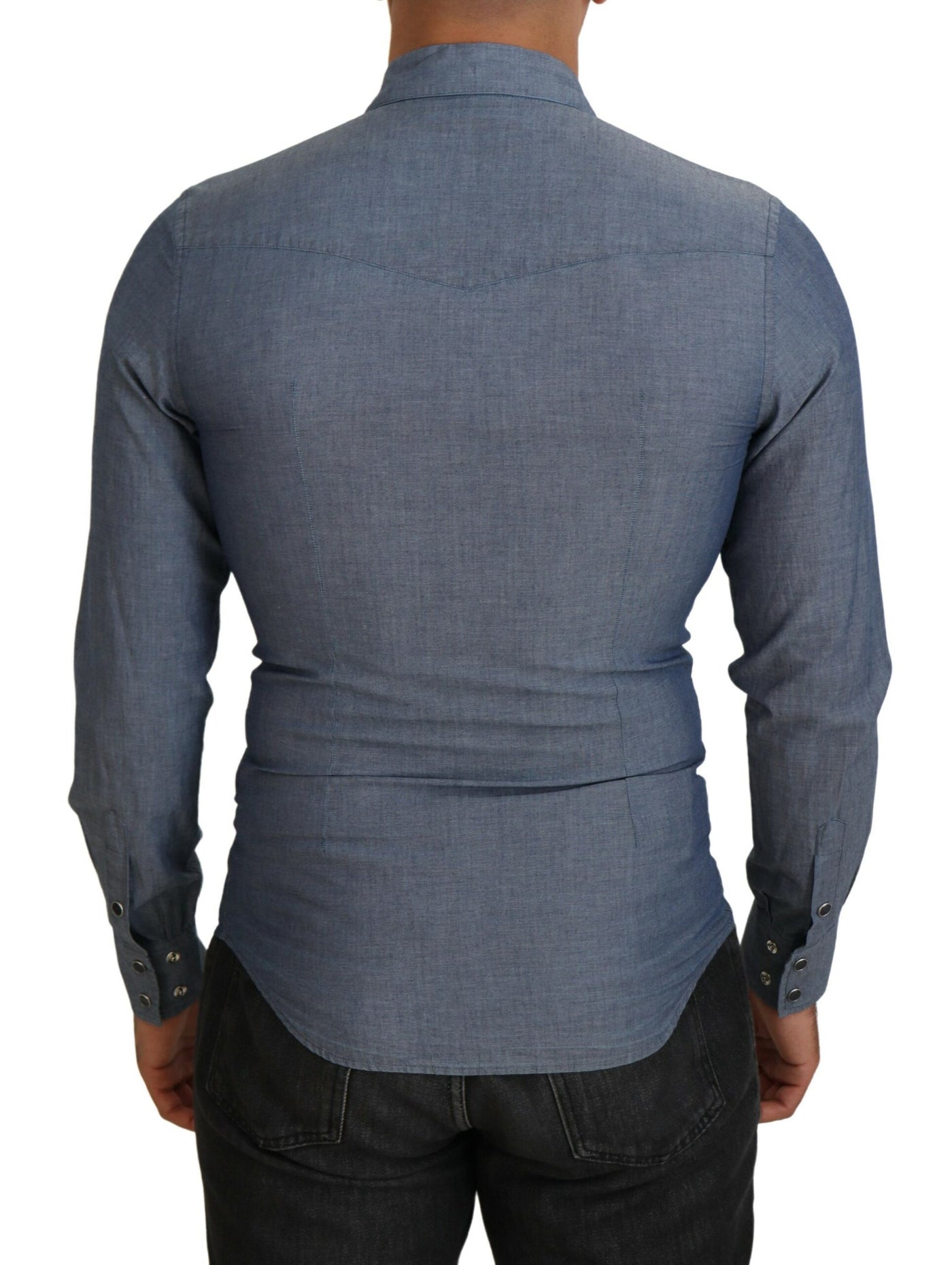 Blue Cotton Collared Long Sleeve Casual Shirt