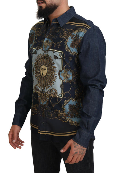 Blue Cotton Printed Long Sleeve Denim Shirt