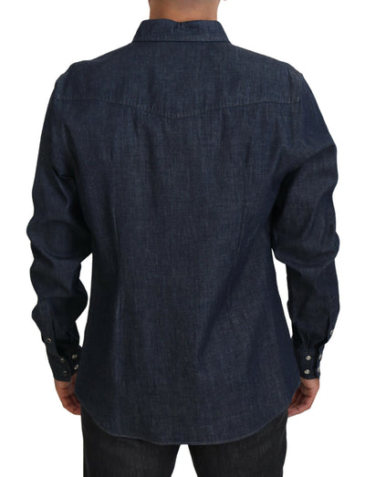 Blue Cotton Printed Long Sleeve Denim Shirt