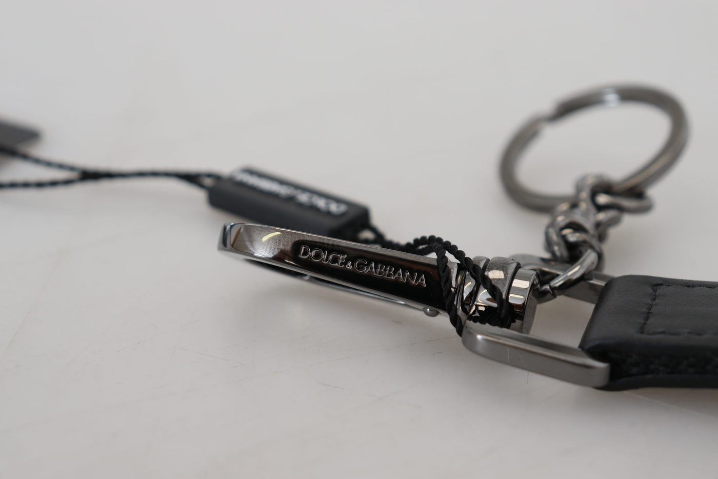 Red Nylon Logo Print Silver Tone Brass Keychain