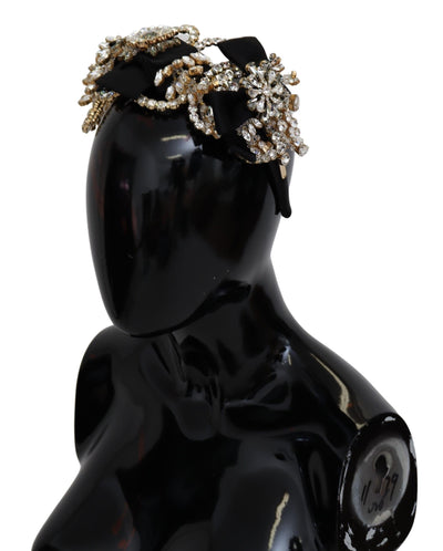 Black Gold  Clear Crystal Embellished Silk Fiocco Diadem Headband