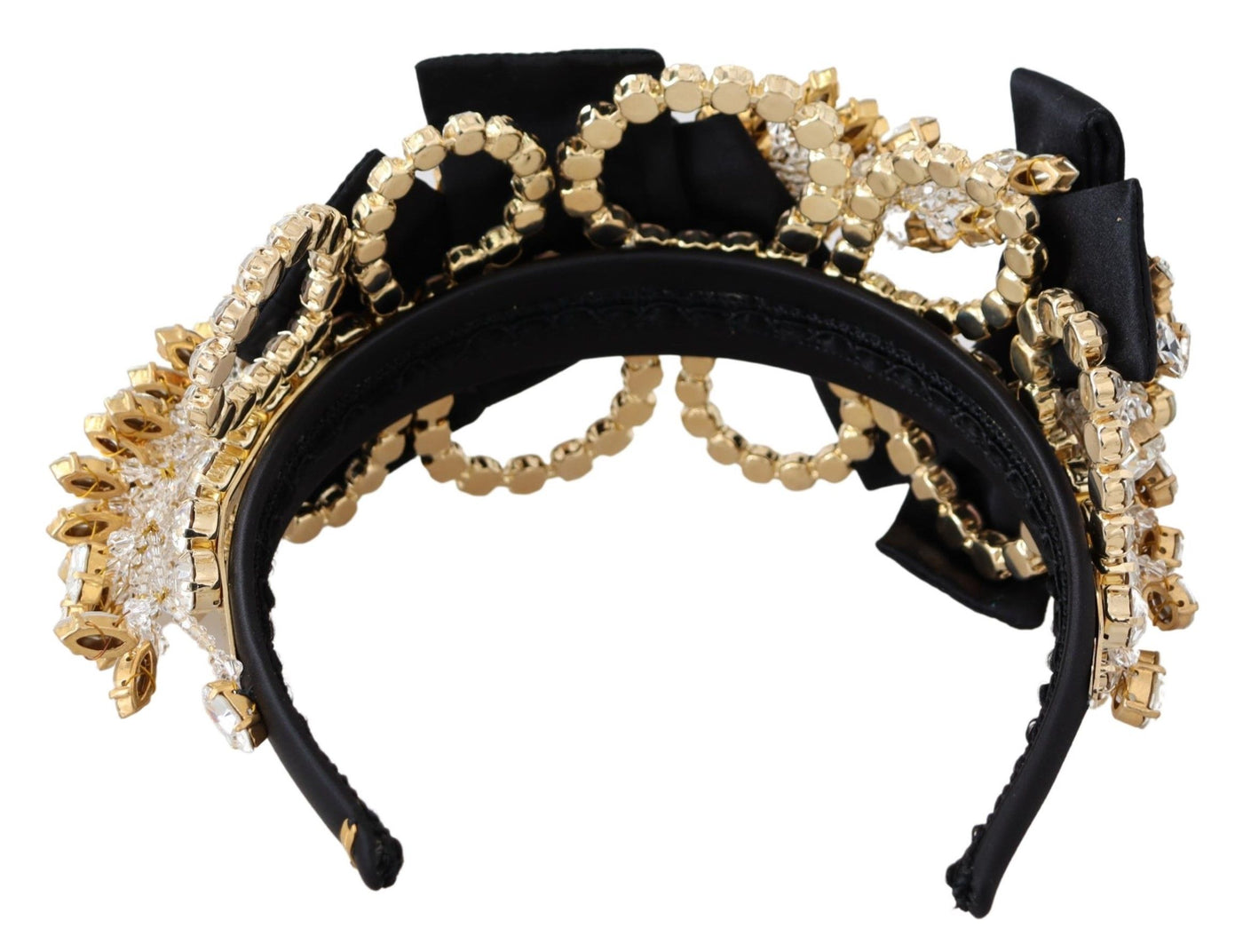 Black Gold  Clear Crystal Embellished Silk Fiocco Diadem Headband