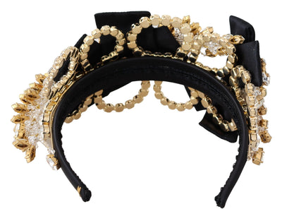 Black Gold  Clear Crystal Embellished Silk Fiocco Diadem Headband