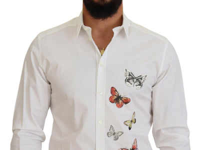 White Cotton Butterfly Print Formal GOLD Shirt