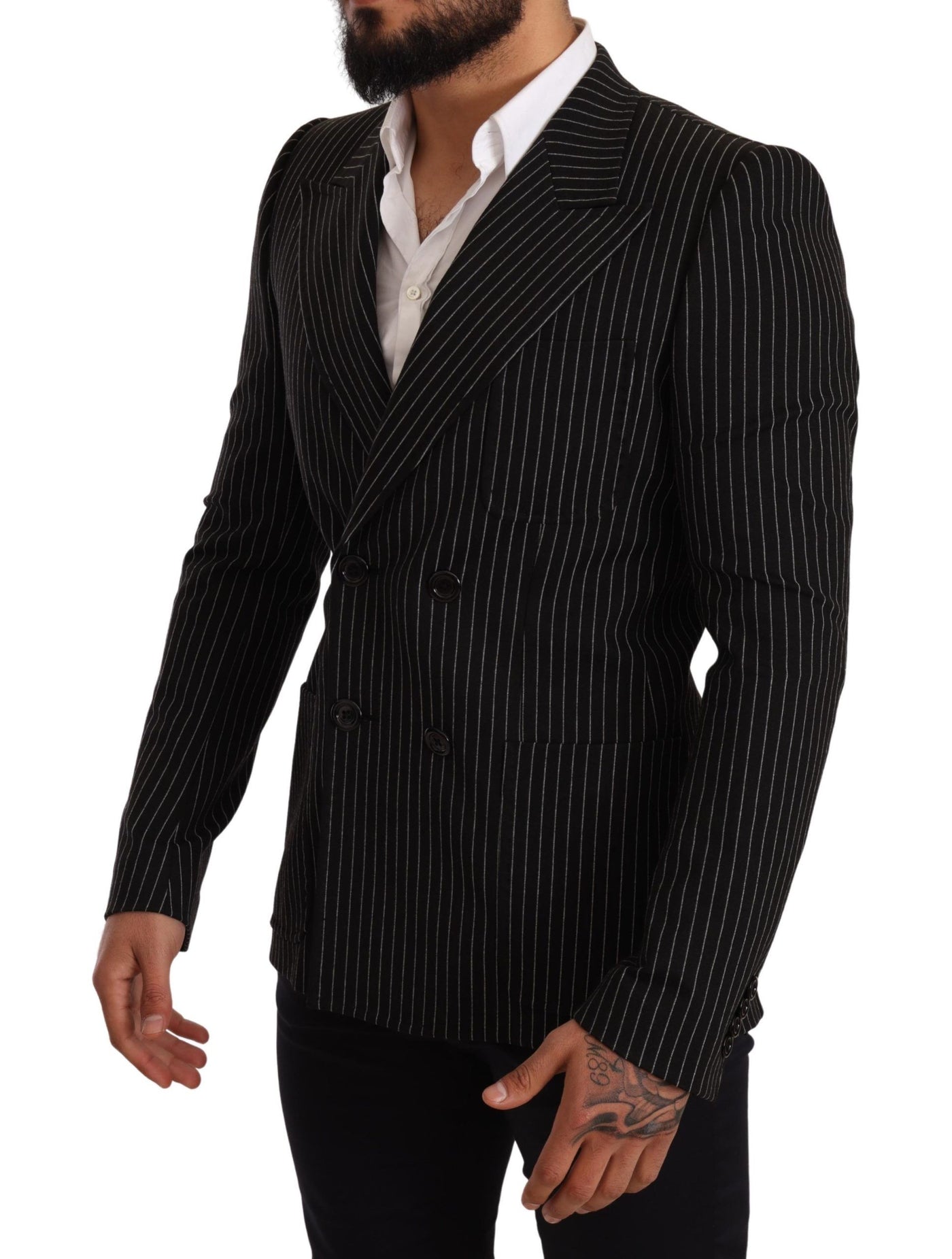 Black White Striped Slim Fit Coat Blazer