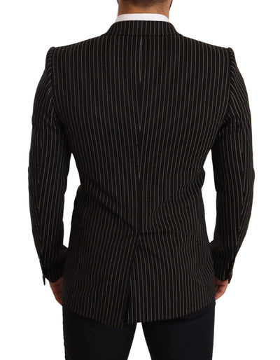 Black White Striped Slim Fit Coat Blazer